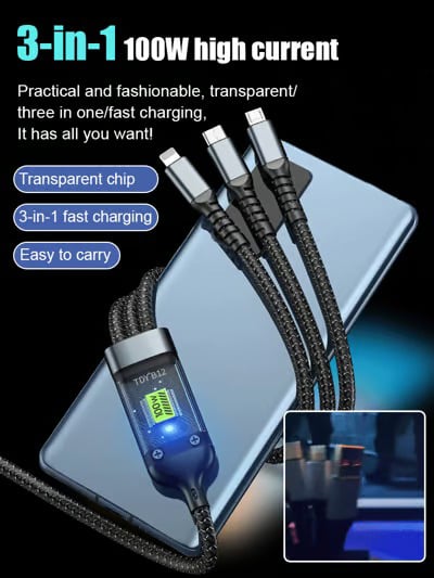 đLAST DAY SALE 50% OFFâšTransparent Luminous 3-in-1 Fast Charging Cableđ±đ«
