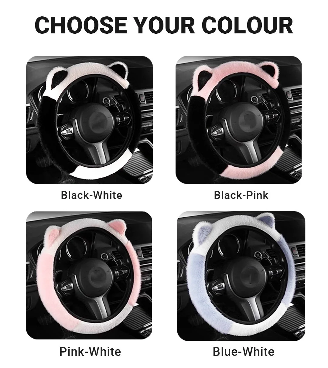 Universal Non-slip Soft Cute Cat Ears Plush Steering Wheel Cover