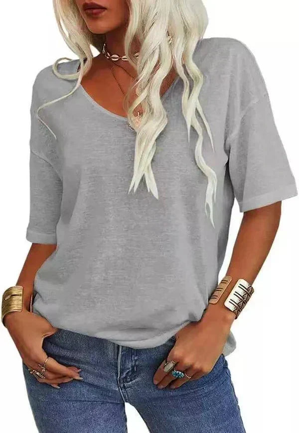 👚Women's Solid Color V-Neck T-shirt