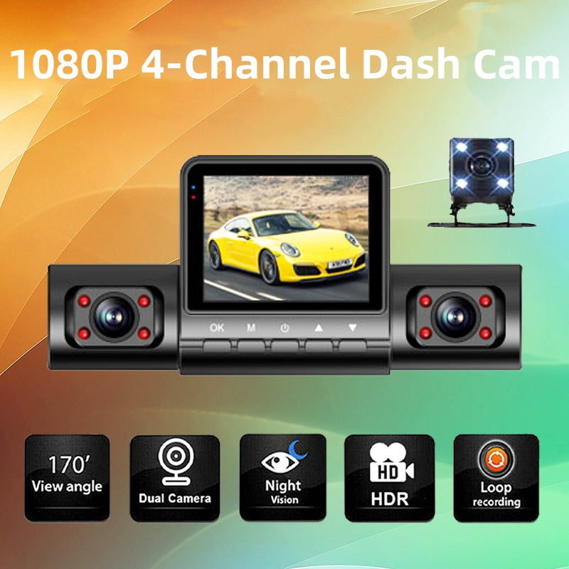 ⏰1080P 4-Channel Dash Cam with Night Vision