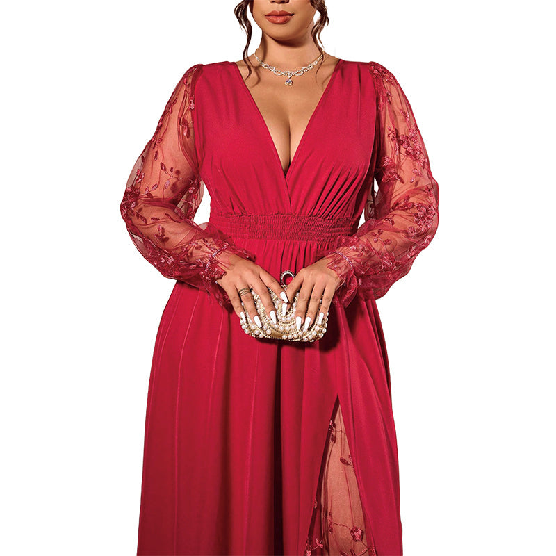 🌸Limited-Time Offer-Women’s Elegant V Neck Lace Patchwork Maxi Dress