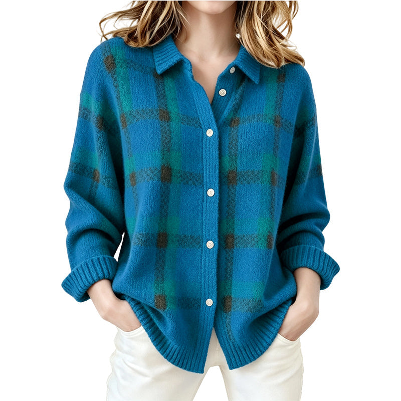 Women's Casual Plaid Button-Down Cardigan