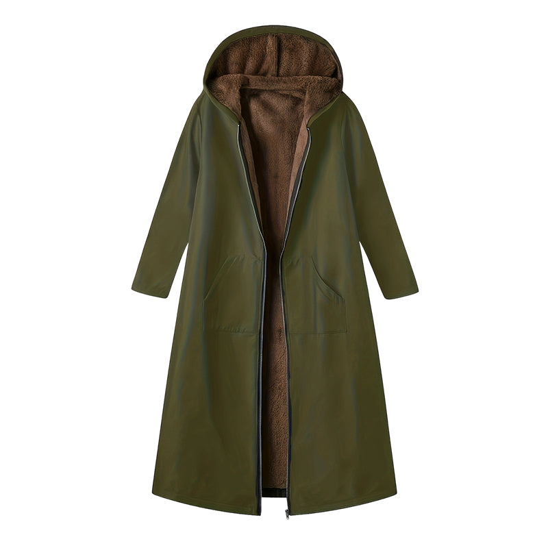 Women’s Vintage Fuzzy-Lined Long Coat With Hood
