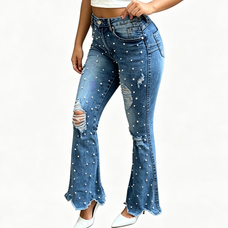 Women’s High-Waisted Distressed Flare Jeans