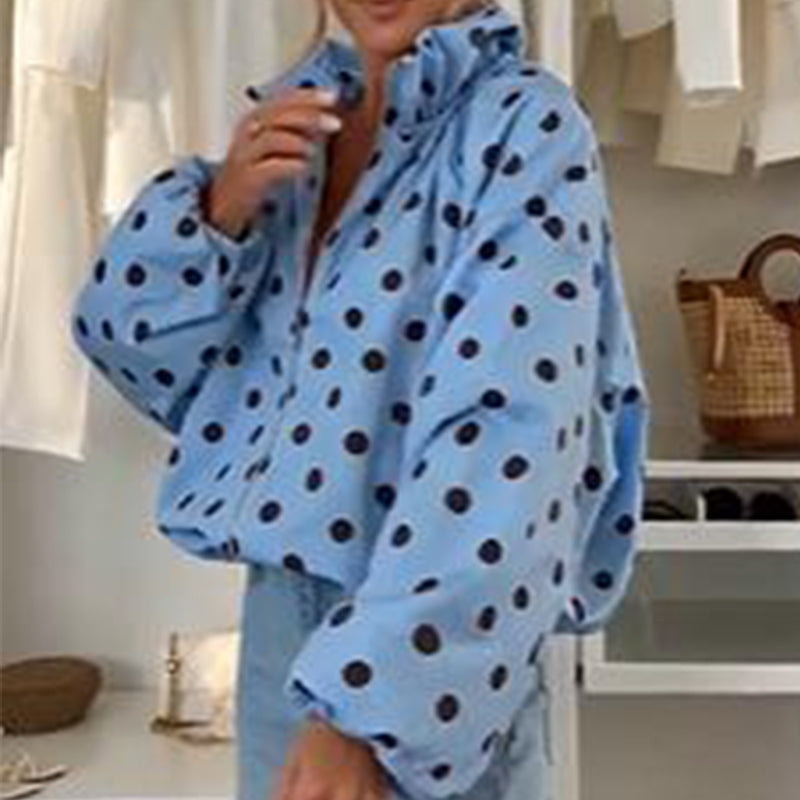 ⚫ Playful Polka Dots, Statement Sleeves | Women's Oversized Zipper Jacket