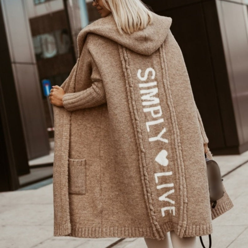 🧶 Cozy Long-Line Fit, Statement Back Detail | Women's Hooded Knit Cardigan ⚡