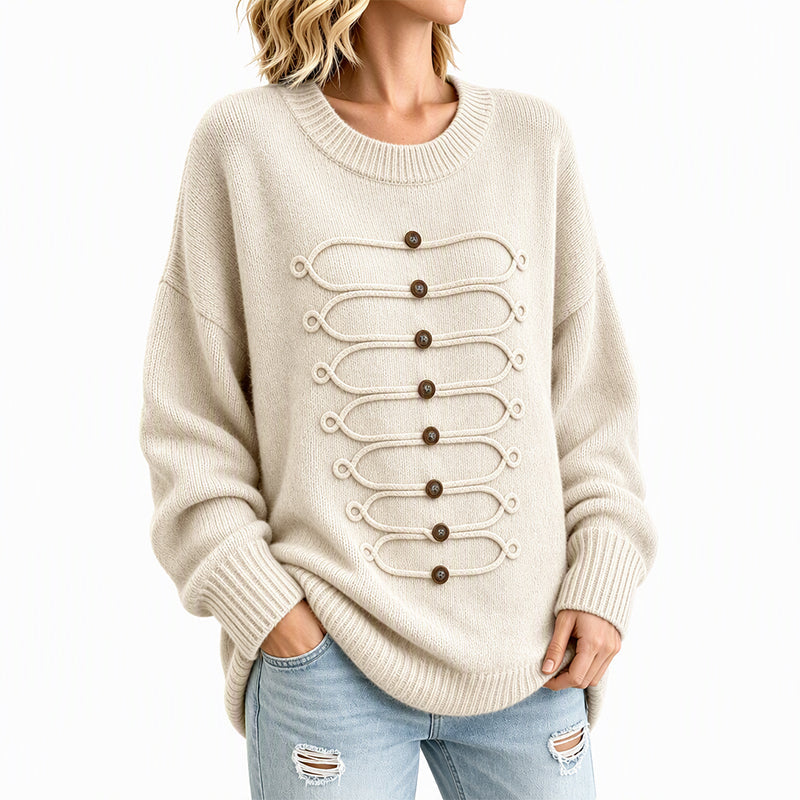 Women's Elegant Crew Neck Braided Sweater