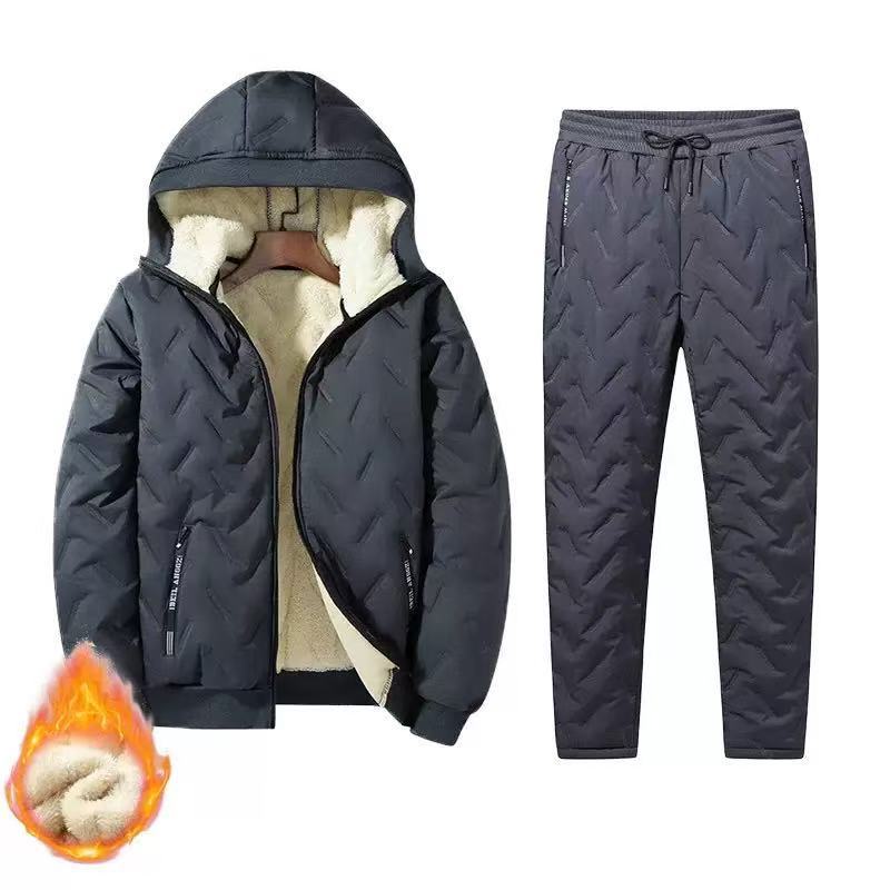 Men's Winter Hooded Padded Jacket and Pants Set
