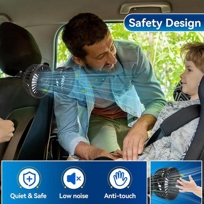 🌞Summer Sale 50% OFF🔥Dual Head USB Car Seat Fan, 3-Speed 360° Rotatable
