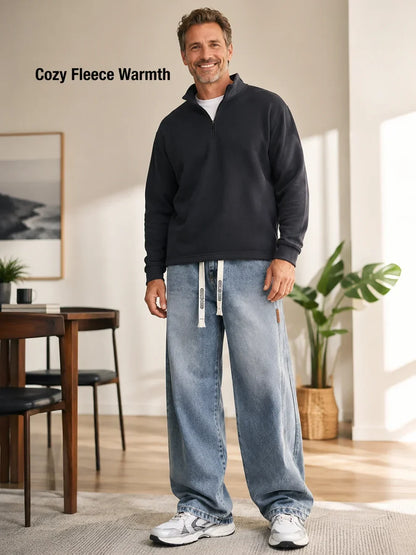 Men's Drawstring Wide-Leg Baggy Denim Jeans