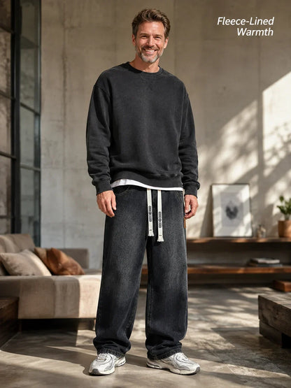 Men's Drawstring Wide-Leg Baggy Denim Jeans