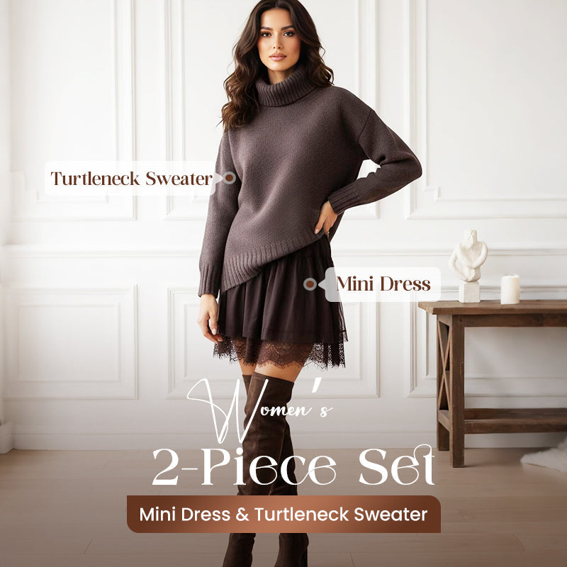 🧶 One Set, Cozy Statement Style | Turtleneck Sweater & Mini Dress Set