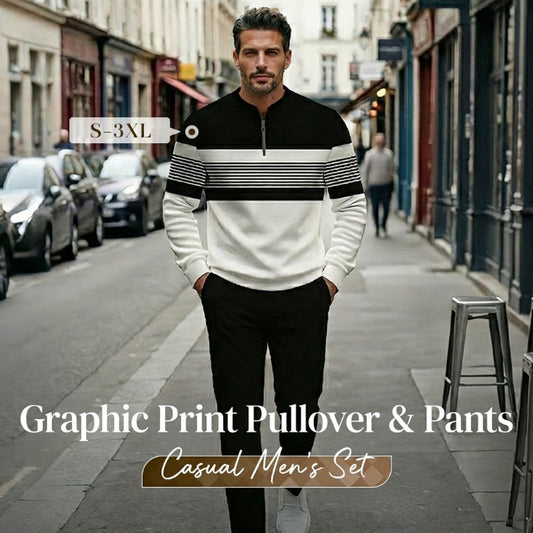 🔥🧵 Men's Graphic Print Pullover & Pants Set – Bold streetwear style. Ultimate comfort for lounging or errands👖