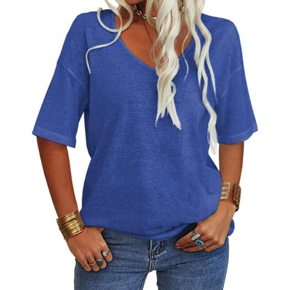 👚Women's Solid Color V-Neck T-shirt