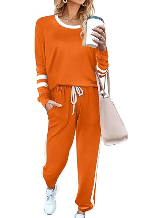 🔥LAST DAY SALE 70% OFF👍✨Women's Solid Long Sleeve Round Neck Pulloever Top Drawstring Pants Set
