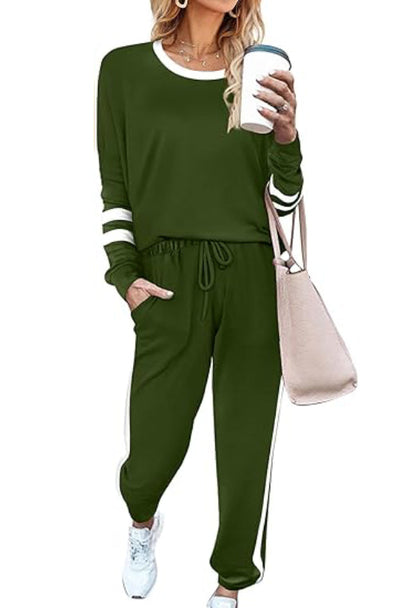 🔥LAST DAY SALE 70% OFF👍✨Women's Solid Long Sleeve Round Neck Pulloever Top Drawstring Pants Set