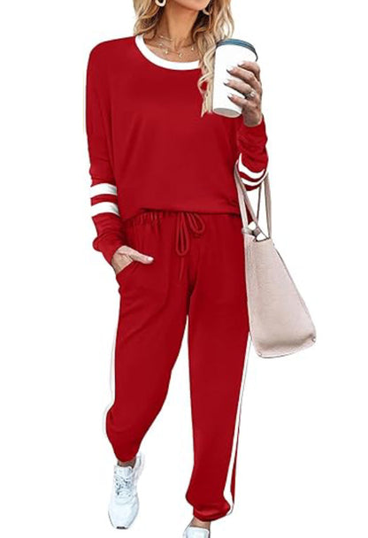 🔥LAST DAY SALE 70% OFF👍✨Women's Solid Long Sleeve Round Neck Pulloever Top Drawstring Pants Set