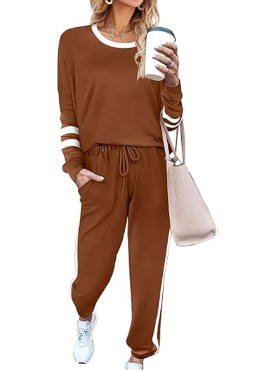 🔥LAST DAY SALE 70% OFF👍✨Women's Solid Long Sleeve Round Neck Pulloever Top Drawstring Pants Set