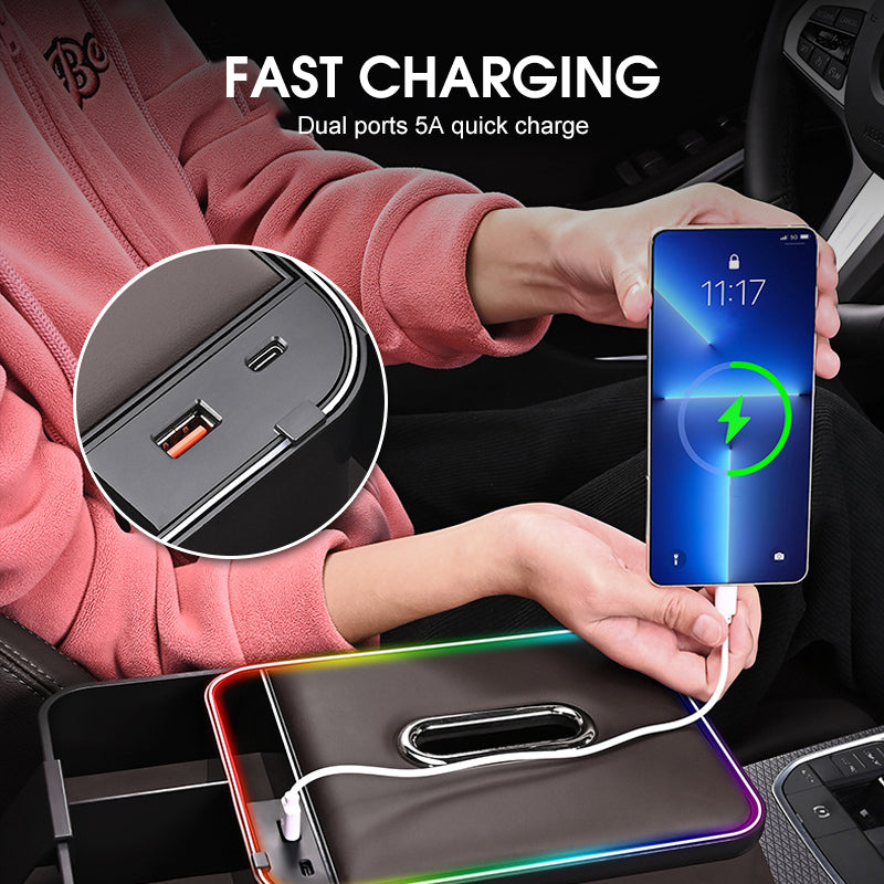 Car Armrest Organizer with USB Charging Ports