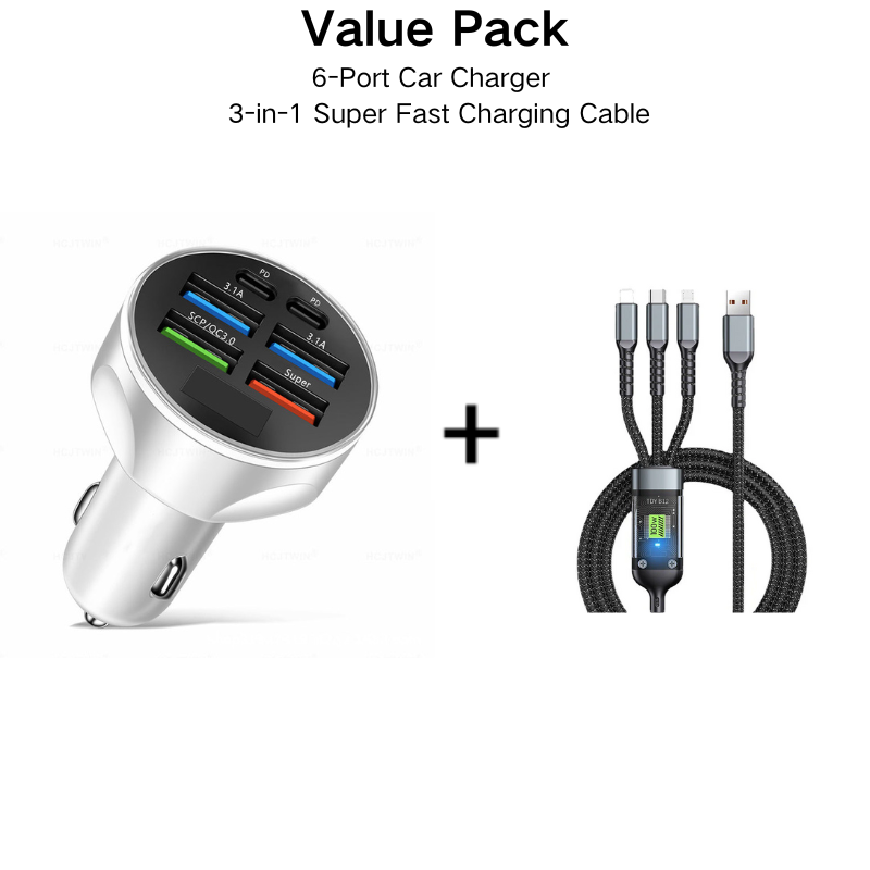 🔥HOT SALE🔥6-Port Car Charger Cigarette Lighter Adapter