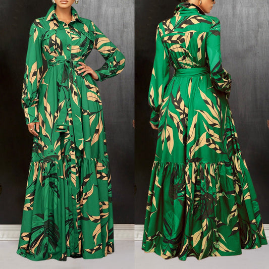 🔥✨2024 New Arrival Promotion - 49% OFF✨💖Chic Leaf Print Ruffle Hem Dress