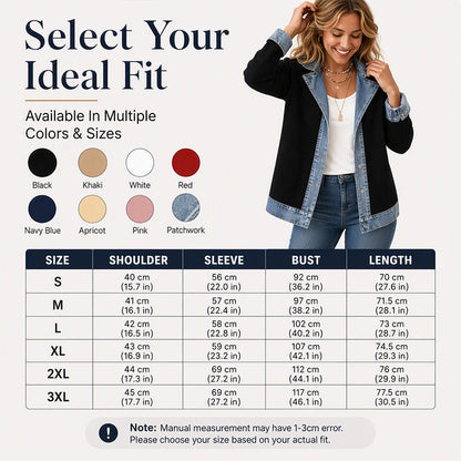 Women’s Elegant Denim Spliced Ribbed Knit Coat