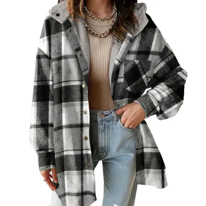 🔥Winter Hot Sale 50% OFF🔥⏰Women’s Classic Cozy Plaid Hooded Jacket🧥