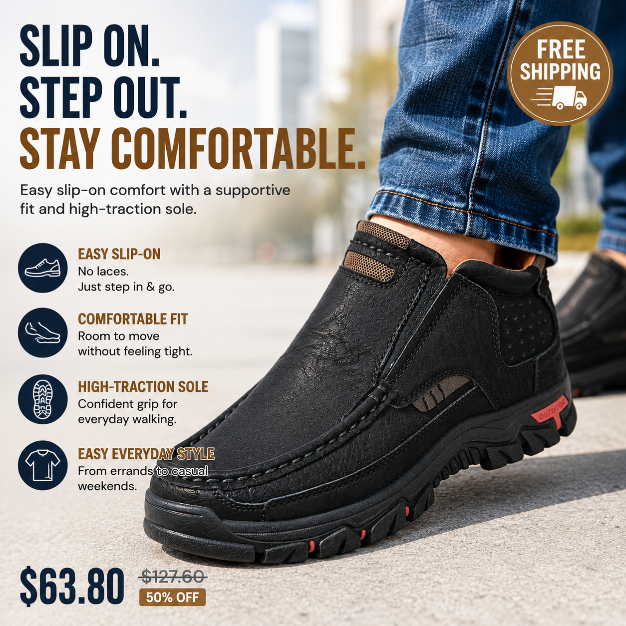👞 Step In & Go | Men's Comfortable Slip-On PU Leather Shoes⚡Free shipping