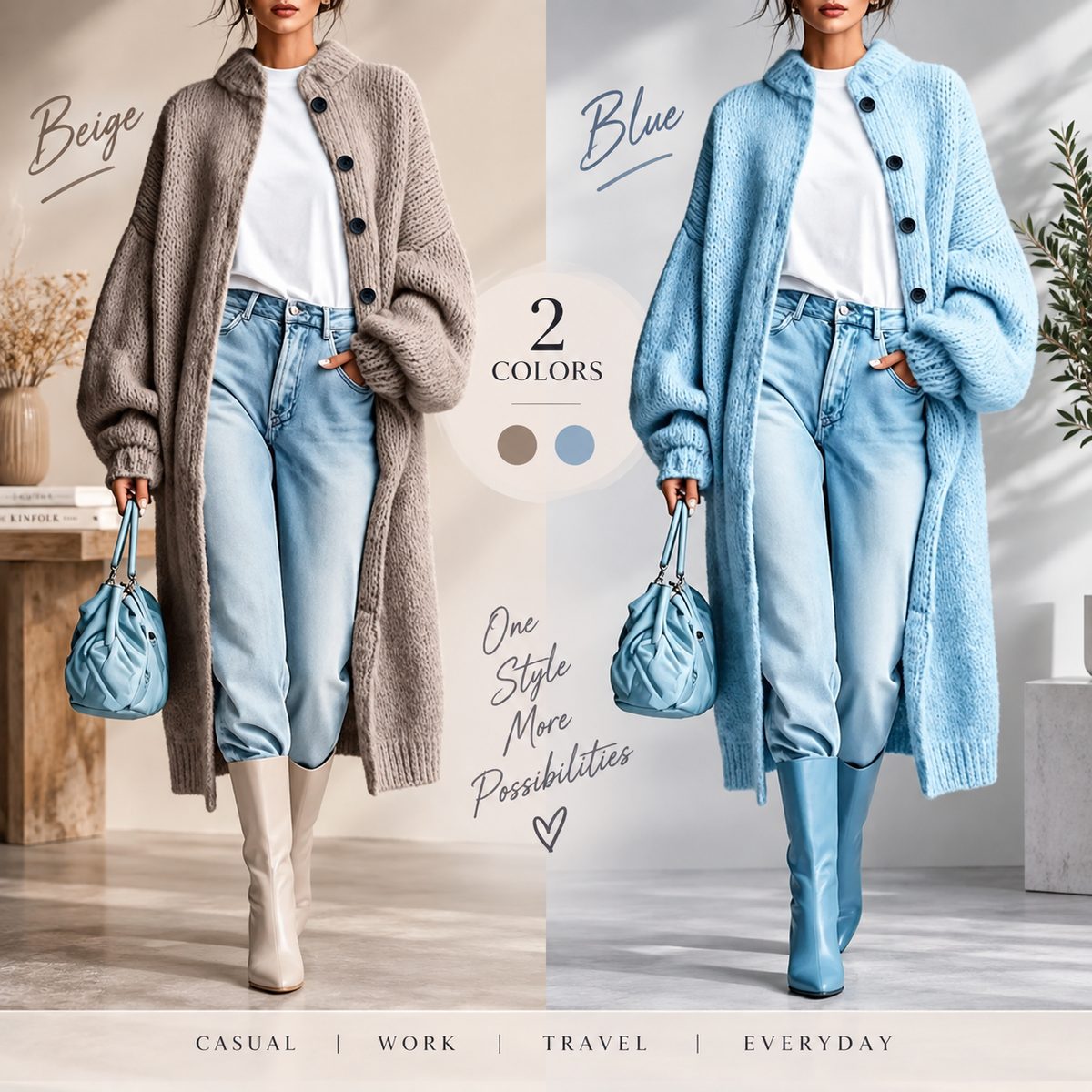 🧶 Cozy Length, Effortless Layers | Women's Chunky Knit Long Sweater Coat