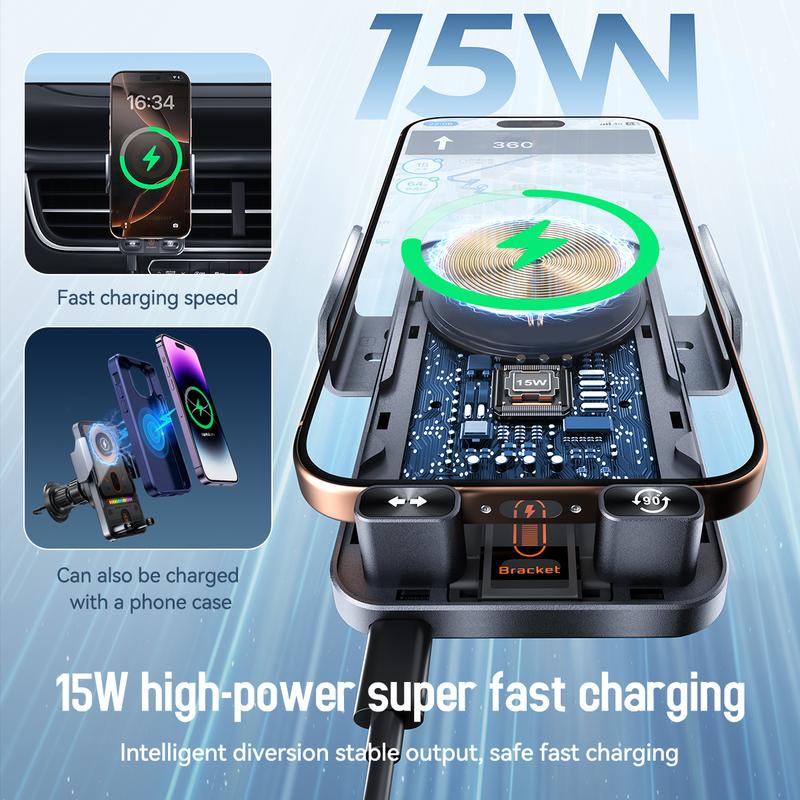 🔥HOT SALE 57% OFF🎁⚡Over 50,000 sold! 📱Smart 2-in-1 Car Rotating Mobile Phone Holder & Wireless Charger⚡