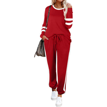 🔥LAST DAY SALE 70% OFF👍✨Women's Solid Long Sleeve Round Neck Pulloever Top Drawstring Pants Set