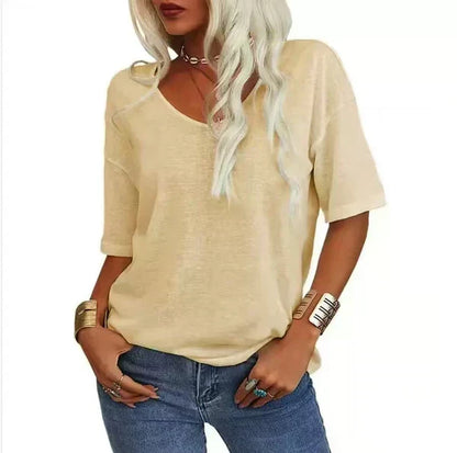 👚Women's Solid Color V-Neck T-shirt