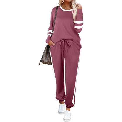 🔥LAST DAY SALE 70% OFF👍✨Women's Solid Long Sleeve Round Neck Pulloever Top Drawstring Pants Set