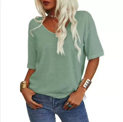 👚Women's Solid Color V-Neck T-shirt