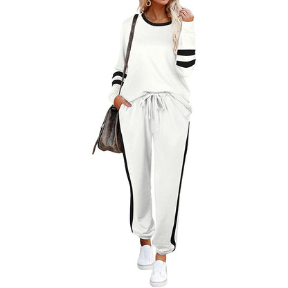 🔥LAST DAY SALE 70% OFF👍✨Women's Solid Long Sleeve Round Neck Pulloever Top Drawstring Pants Set
