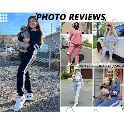 🔥LAST DAY SALE 70% OFF👍✨Women's Solid Long Sleeve Round Neck Pulloever Top Drawstring Pants Set