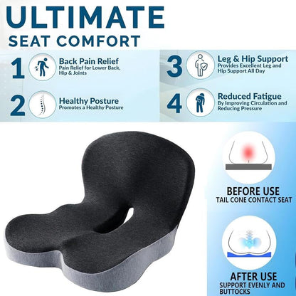 💎 50% OFF! 💎 Non-Slip Memory Foam Seat Cushion – Sciatica Relief, Breathable Mesh & Universal Fit for Car, Office & Wheelchair