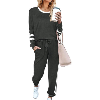 🔥LAST DAY SALE 70% OFF👍✨Women's Solid Long Sleeve Round Neck Pulloever Top Drawstring Pants Set