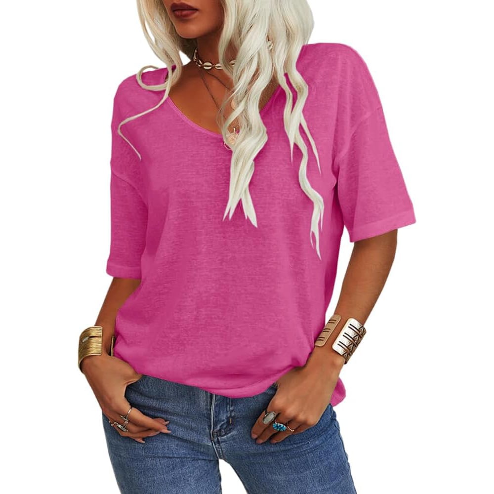 👚Women's Solid Color V-Neck T-shirt