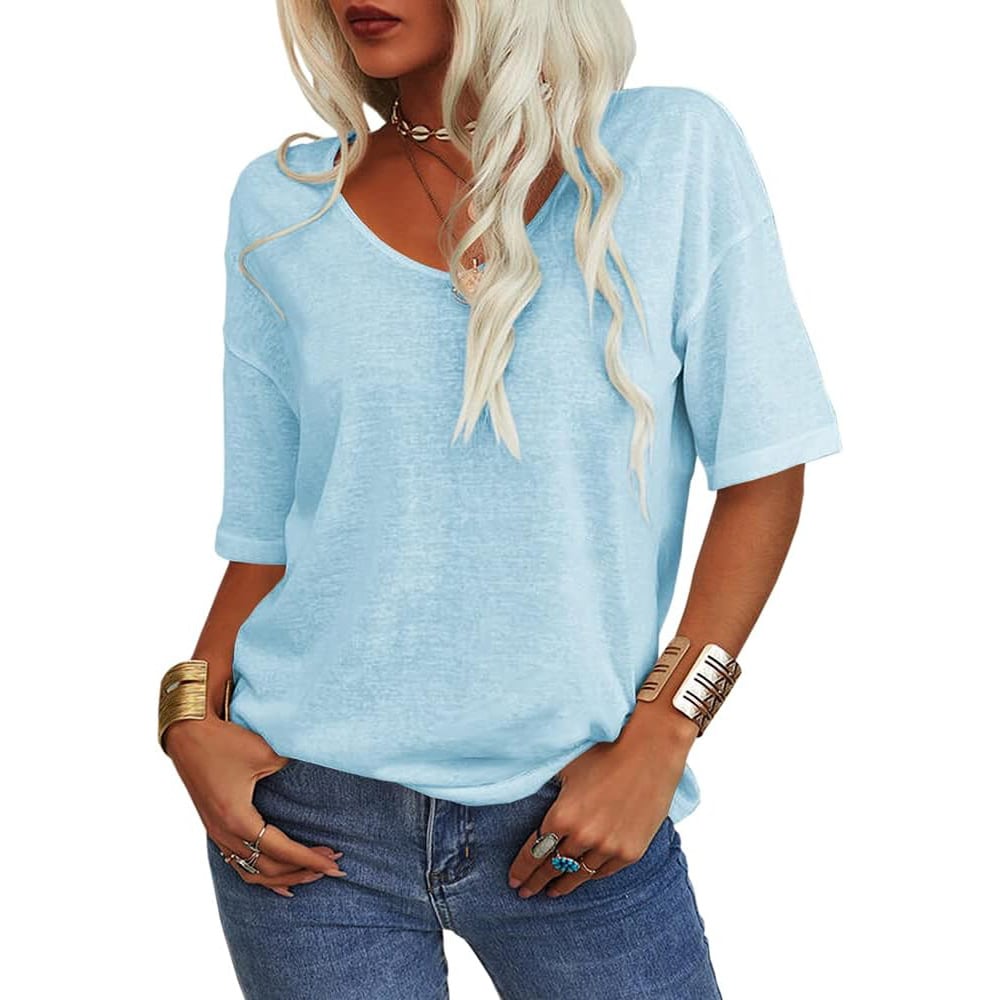 👚Women's Solid Color V-Neck T-shirt