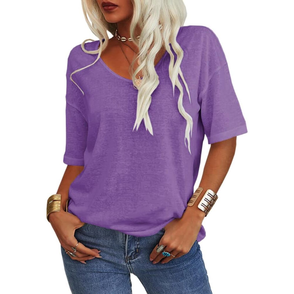 👚Women's Solid Color V-Neck T-shirt