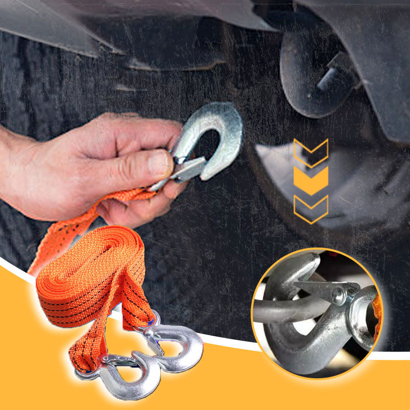 🚗60% OFF NOW🔥13ft Car Tow Strap with Hooks & 3 Tons Capacity