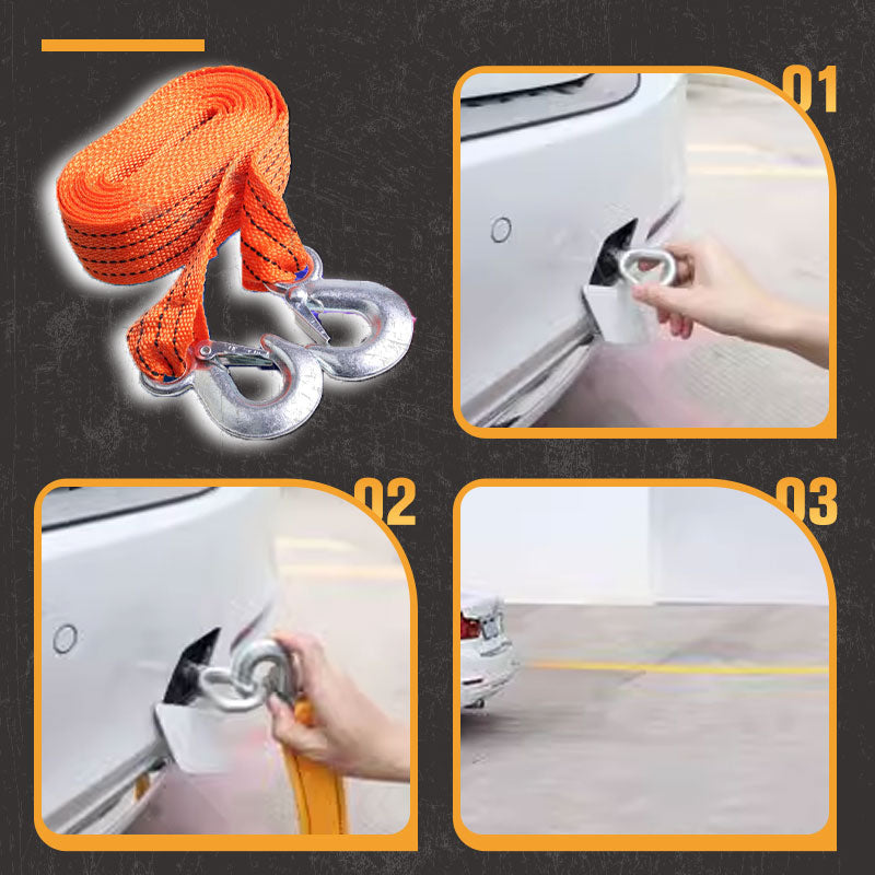 🚗60% OFF NOW🔥13ft Car Tow Strap with Hooks & 3 Tons Capacity