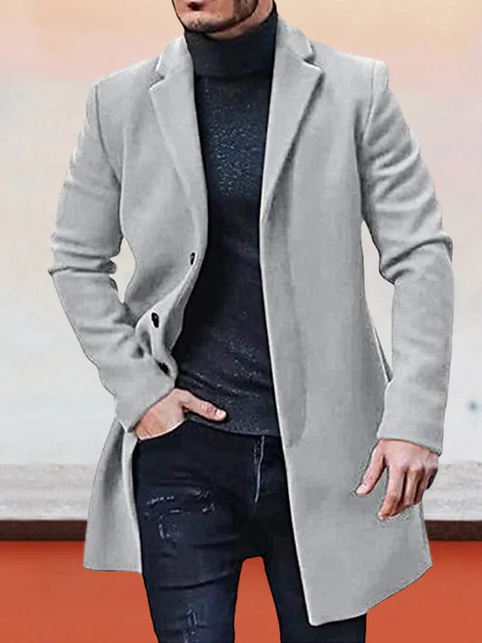 Men's Single Row Buckle Solid Color Jacket