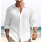 Men's Casual Solid Color Waffle Textured Long Sleeve Lapel Shirt