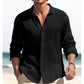 Men's Casual Solid Color Waffle Textured Long Sleeve Lapel Shirt