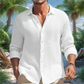 Men's Casual Solid Color Waffle Textured Long Sleeve Lapel Shirt
