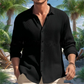 Men's Casual Solid Color Waffle Textured Long Sleeve Lapel Shirt