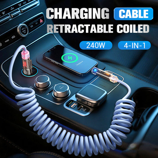 240W 4-in-1 Retractable Coiled Charging Cable