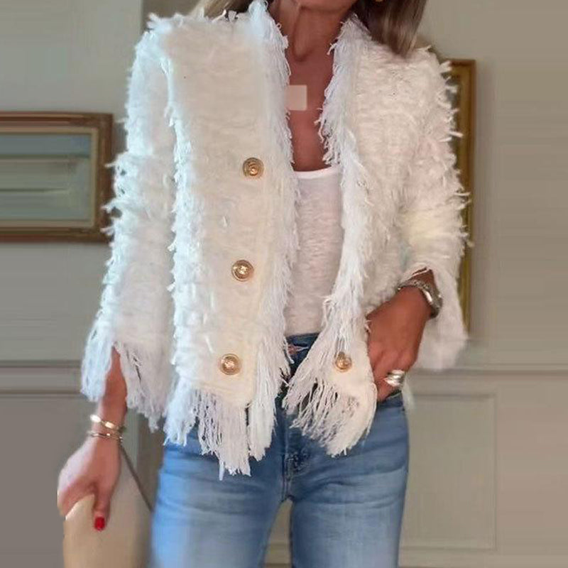 ⏳Time-limited Special⏰Women’s Fashion Button Tassel Short Coat